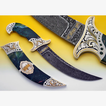 Sikh Kirpan displayed in decorative scabbard, one of the Five Ks of Sikh faith.