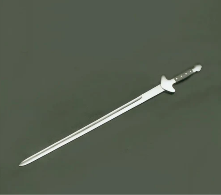 Handcrafted Sikh ceremonial sword with straight stainless steel blade and wooden handle by The Khalsa Raj.
