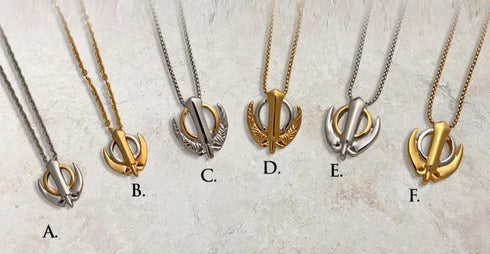 Two-tone smaller Khanda / Adi Shakti pendants on chains