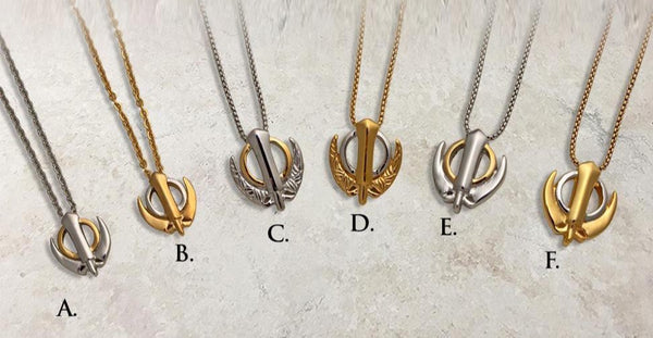 Two-tone smaller Khanda / Adi Shakti pendants on chains