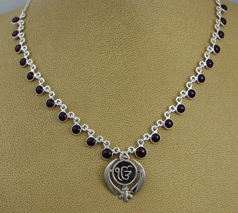 Khanda / Adi Shakti Ekongkar pendants on varied gemstone necklaces