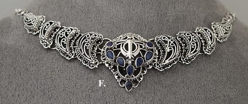 Small filigree gemstone Khanda / Adi Shakti necklaces