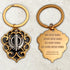 Two-tone steel Khanda / Adi Shakti Shield medallion keyrings or pendants on chains - with Mool Mantra or Mangala Charan Mantra