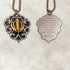 Two-tone steel Khanda / Adi Shakti Shield medallion keyrings or pendants on chains - with Mool Mantra or Mangala Charan Mantra
