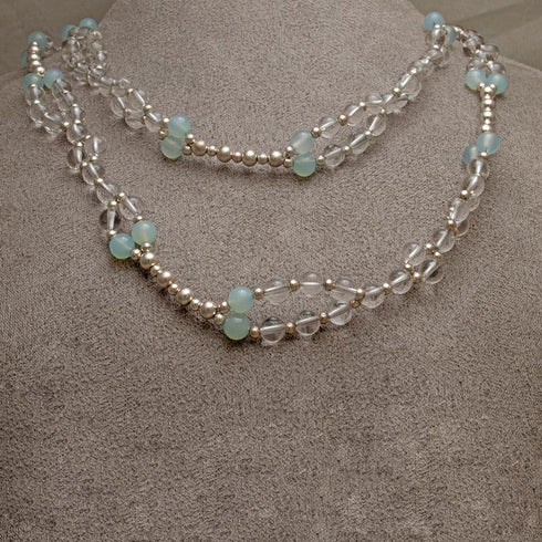 Blue Agate, Quartz Crystal and Solid Silver Bead Tantric Necklace