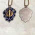 Two-tone steel Khanda / Adi Shakti Shield medallion keyrings or pendants on chains - with Mool Mantra or Mangala Charan Mantra