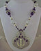 Large silver carved amethyst pearl clear quartz khanda / adi shakti Power Necklace