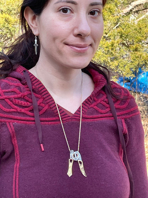 Two-tone steel Khanda and Kirpan pendants on chains - Purchase two or more and receive 25% off!!