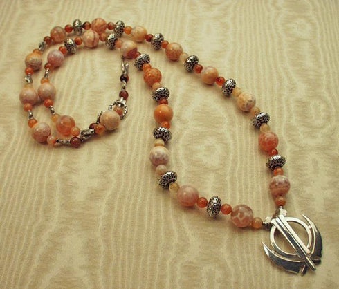 Fire agate, carnelian, solid sterling silver khanda / adi shakti Power Necklace