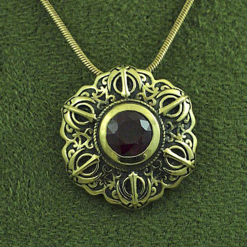 Ruby and gold khanda / adi shakti Talisman pendant