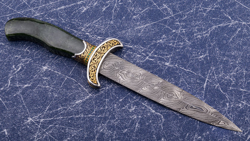 Engraved/gold inlaid jade handled dagger