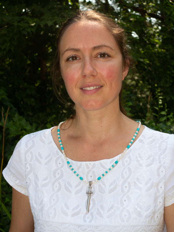 Silver, Turquoise and Pearl LifeKnife Necklace