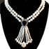 Pearl sapphire cubic zirconia silver necklace