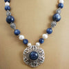 Kyanite, pearl and silver Adi Shakti Talisman necklace