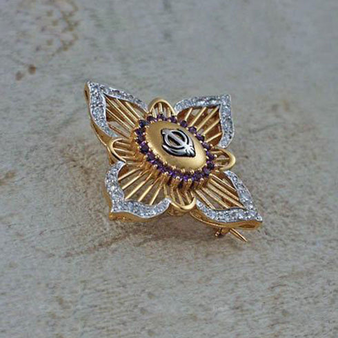 Diamond, Amethyst, Elegant Khanda / Adi Shakti Pin Pendant