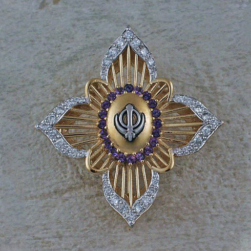 Diamond, Amethyst, Elegant Khanda / Adi Shakti Pin Pendant