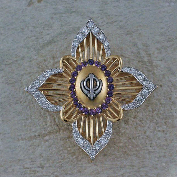 Diamond, Amethyst, Elegant Khanda / Adi Shakti Pin Pendant