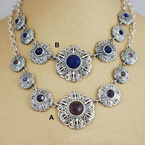 Graduated gemstone Khanda / Adi Shakti Talisman necklaces