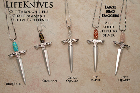 Large Classic European style gemstone handled dagger pendants