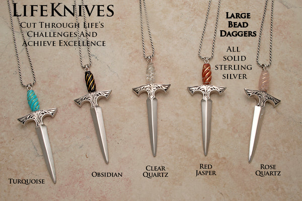 Large Classic European style gemstone handled dagger pendants