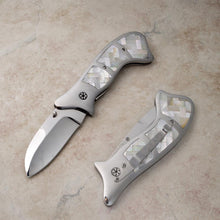 Load image into Gallery viewer, Mosaic mother of pearl liner lock folding knife
