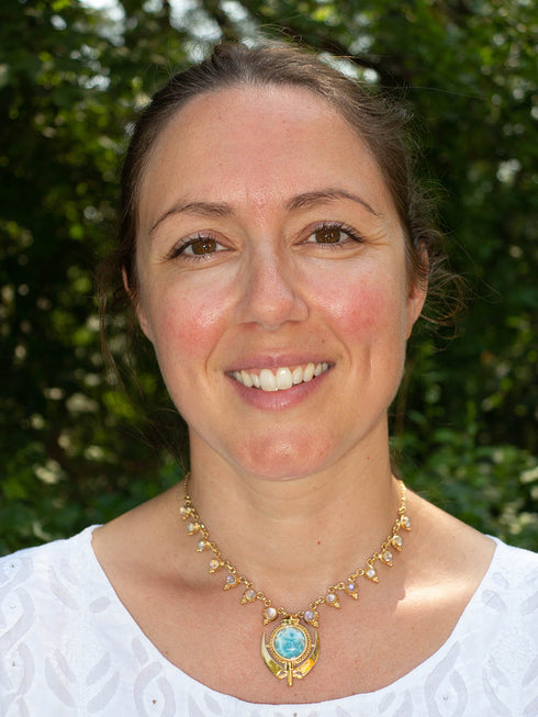 Elegant rainbow moonstone and labradorite Khanda / Adi Shakti necklaces