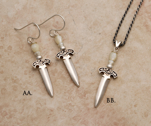 Mini gemstone handled dagger pendants