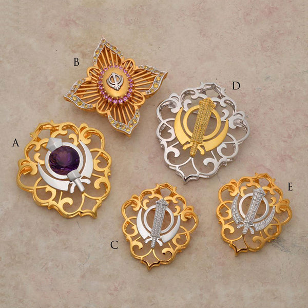 30% off! - Diamond and Sapphire encrusted Filigree Khanda / Adi Shakti Shields