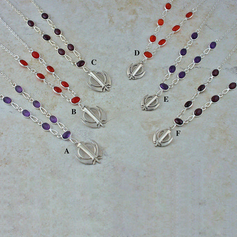 Simple elegant oval gemstone necklaces with small and extra small adi shakti pendants