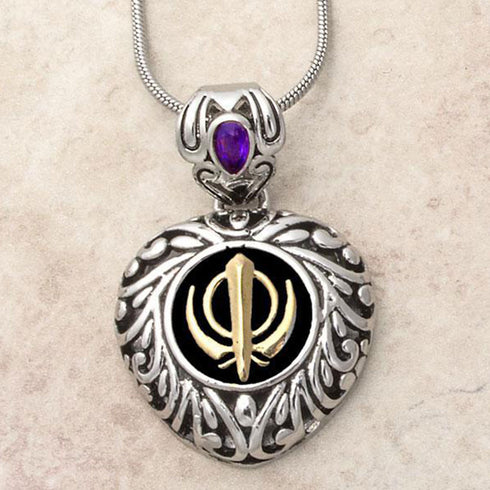 Buy one get one free! Sacred Heart Khanda / Adi Shakti pendants in stainless steel with natural gemstones