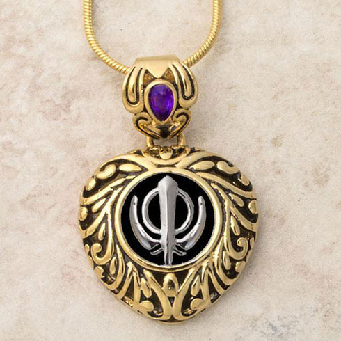Buy one get one free! Sacred Heart Khanda / Adi Shakti pendants in stainless steel with natural gemstones