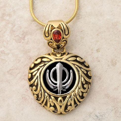 Buy one get one free! Sacred Heart Khanda / Adi Shakti pendants in stainless steel with natural gemstones