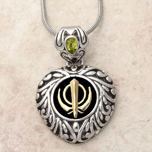 Buy one get one free! Sacred Heart Khanda / Adi Shakti pendants in stainless steel with natural gemstones