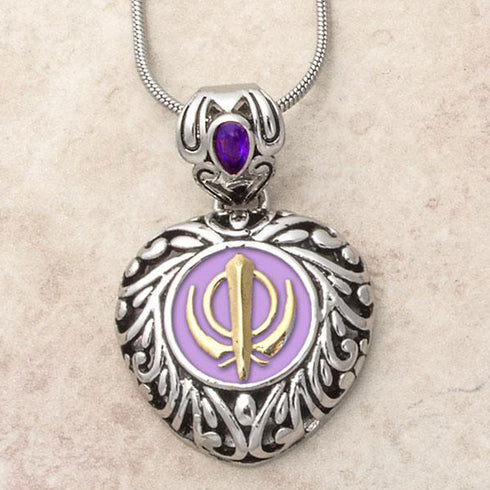 Buy one get one free! Sacred Heart Khanda / Adi Shakti pendants in stainless steel with natural gemstones