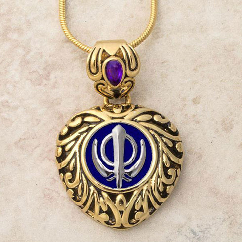 Buy one get one free! Sacred Heart Khanda / Adi Shakti pendants in stainless steel with natural gemstones