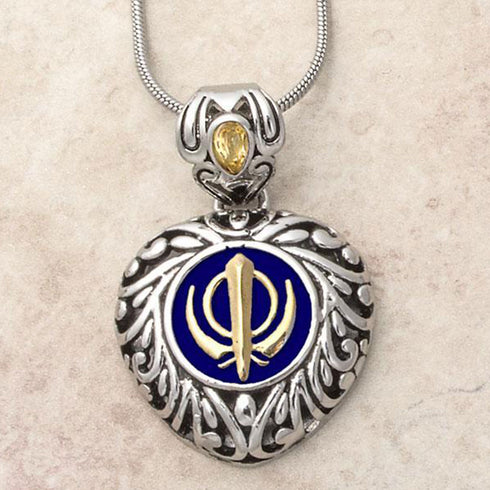 Buy one get one free! Sacred Heart Khanda / Adi Shakti pendants in stainless steel with natural gemstones
