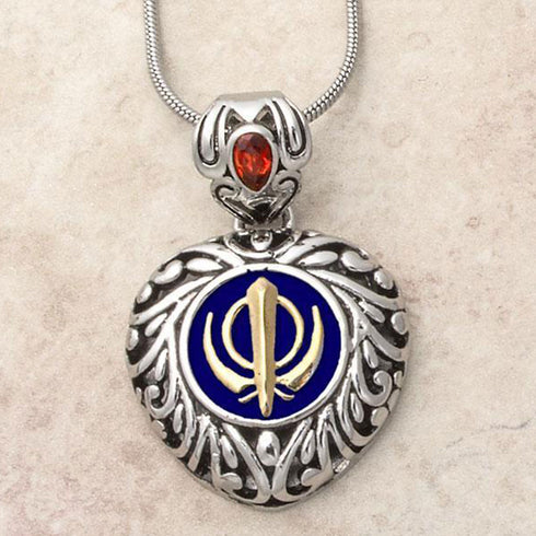 Buy one get one free! Sacred Heart Khanda / Adi Shakti pendants in stainless steel with natural gemstones