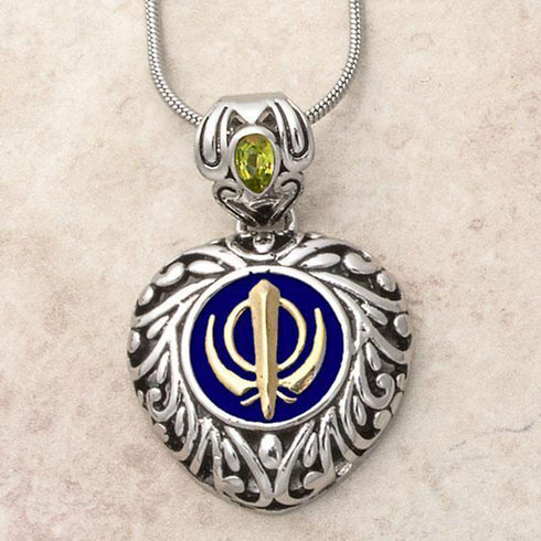Buy one get one free! Sacred Heart Khanda / Adi Shakti pendants in stainless steel with natural gemstones