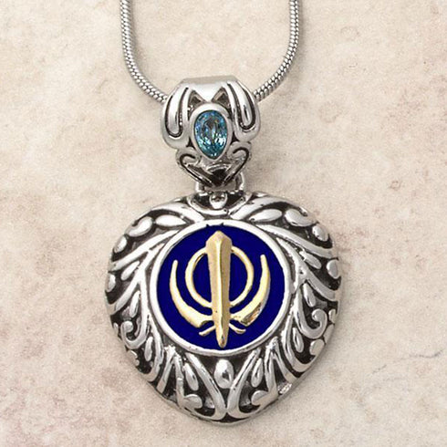 Buy one get one free! Sacred Heart Khanda / Adi Shakti pendants in stainless steel with natural gemstones