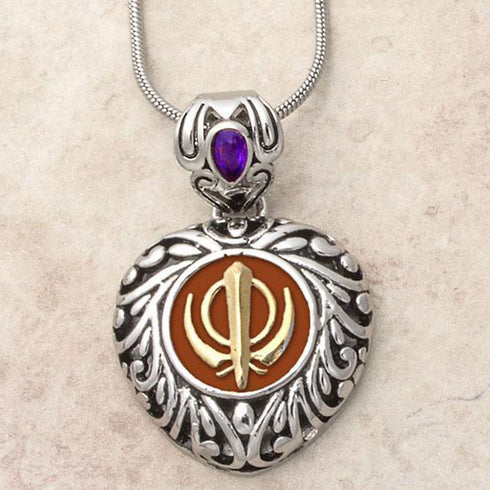 Buy one get one free! Sacred Heart Khanda / Adi Shakti pendants in stainless steel with natural gemstones