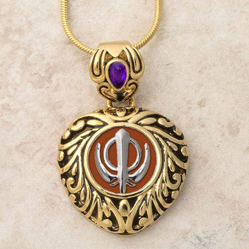 Buy one get one free! Sacred Heart Khanda / Adi Shakti pendants in stainless steel with natural gemstones