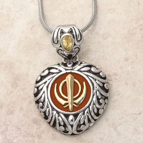 Buy one get one free! Sacred Heart Khanda / Adi Shakti pendants in stainless steel with natural gemstones