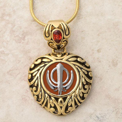 Buy one get one free! Sacred Heart Khanda / Adi Shakti pendants in stainless steel with natural gemstones