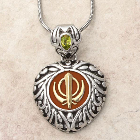 Buy one get one free! Sacred Heart Khanda / Adi Shakti pendants in stainless steel with natural gemstones