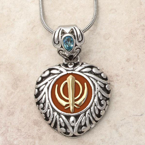 Buy one get one free! Sacred Heart Khanda / Adi Shakti pendants in stainless steel with natural gemstones