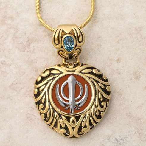 Buy one get one free! Sacred Heart Khanda / Adi Shakti pendants in stainless steel with natural gemstones