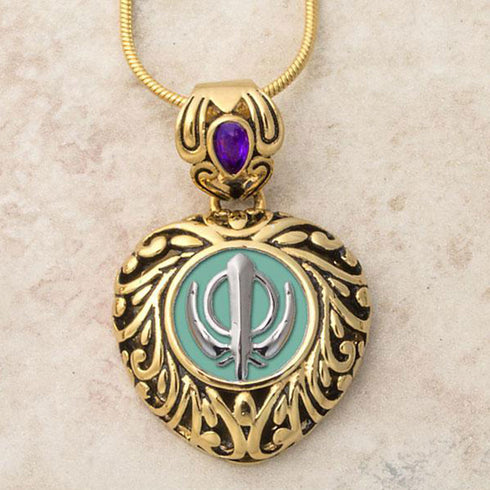 Buy one get one free! Sacred Heart Khanda / Adi Shakti pendants in stainless steel with natural gemstones