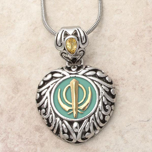 Buy one get one free! Sacred Heart Khanda / Adi Shakti pendants in stainless steel with natural gemstones