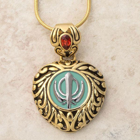 Buy one get one free! Sacred Heart Khanda / Adi Shakti pendants in stainless steel with natural gemstones