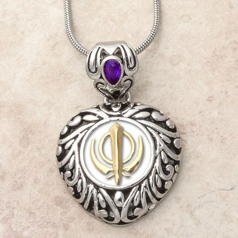 Buy one get one free! Sacred Heart Khanda / Adi Shakti pendants in stainless steel with natural gemstones